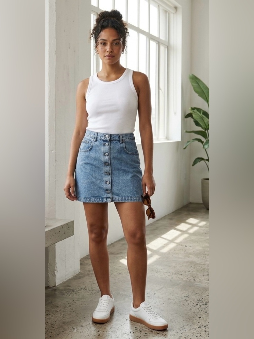 Calvin Klein Vintage Y2K 90s Stone Wash Button Front Mini Denim Skirt